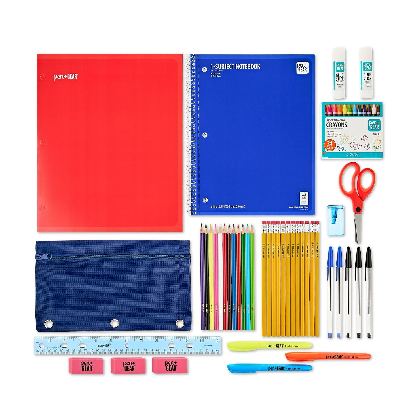 Pen+Gear Back to School List Kit, 67 Pieces, Notebook and Writing Kit, Multicolor