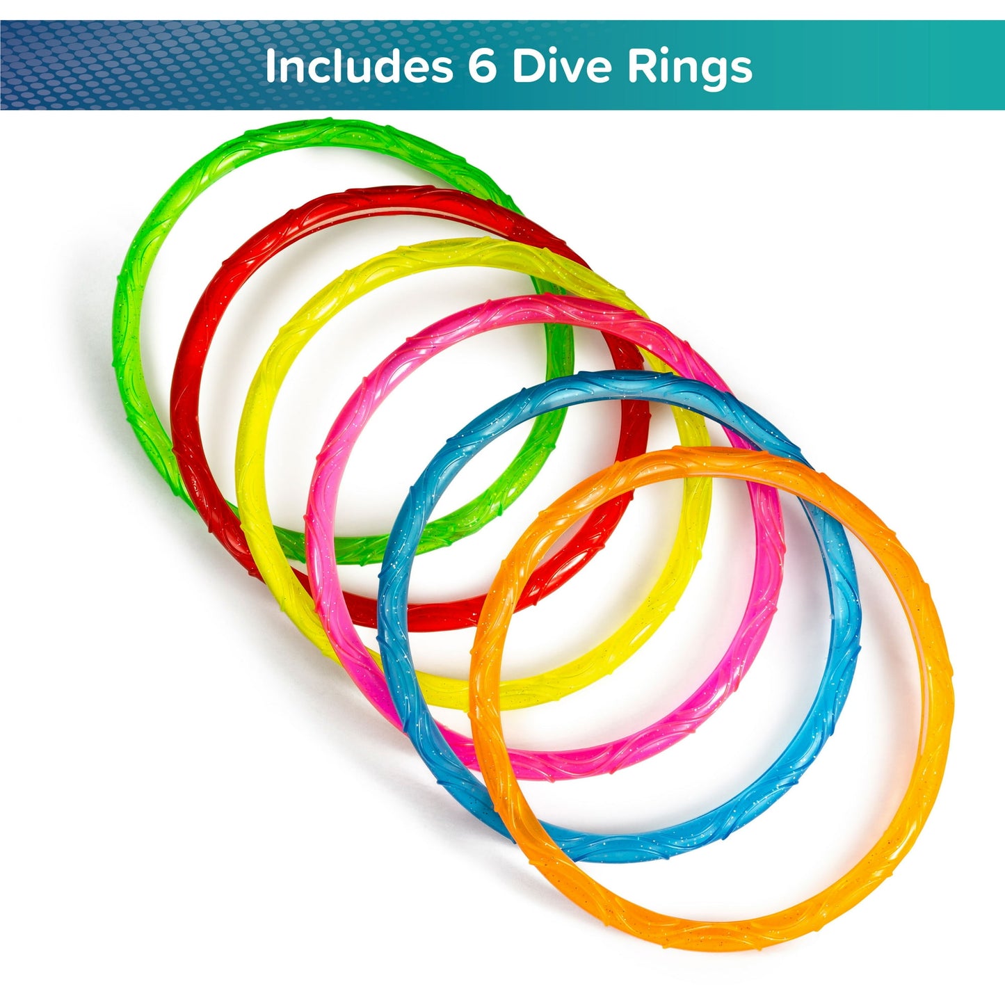 Play Day Sparkly Pool Ring Diving Set for Children, Multi-Color, Includes 6 Rings