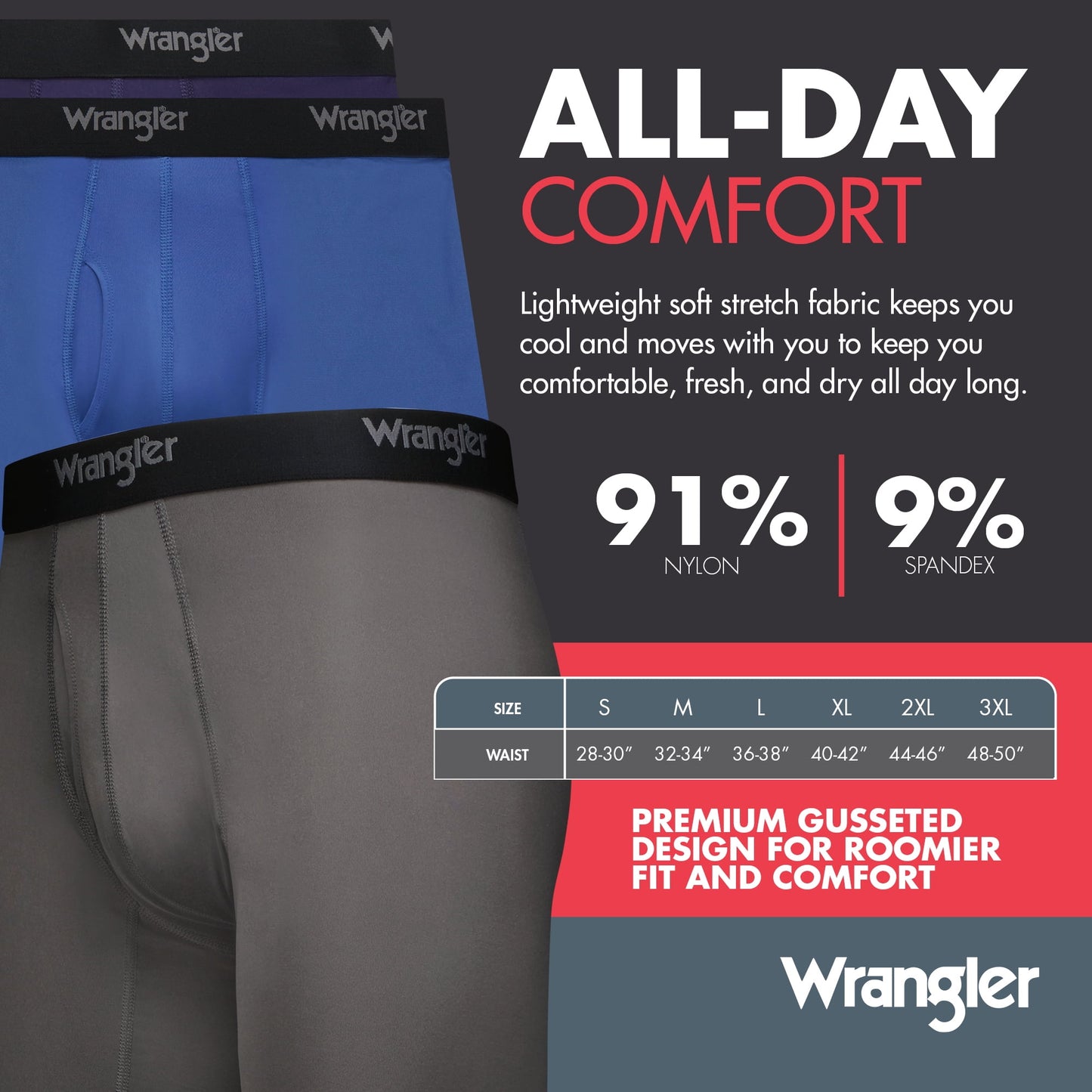 Wrangler Men's Boxer Briefs Cooling Stretch Nylon Underwear Boxers, Assorted Navy, 3 Pack