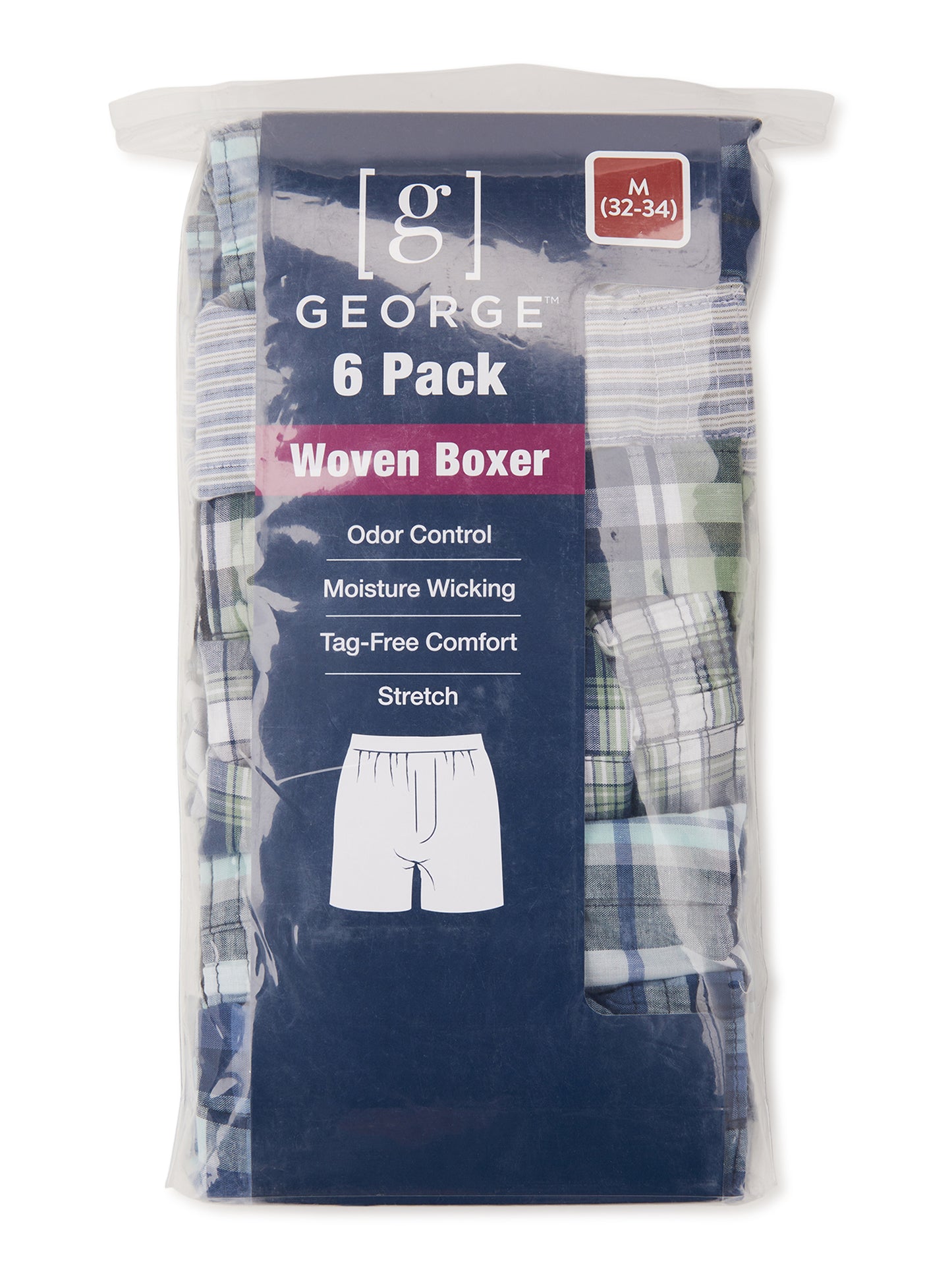 George Men's Moisture-Wicking Stretch Woven Boxers, 6-Pack