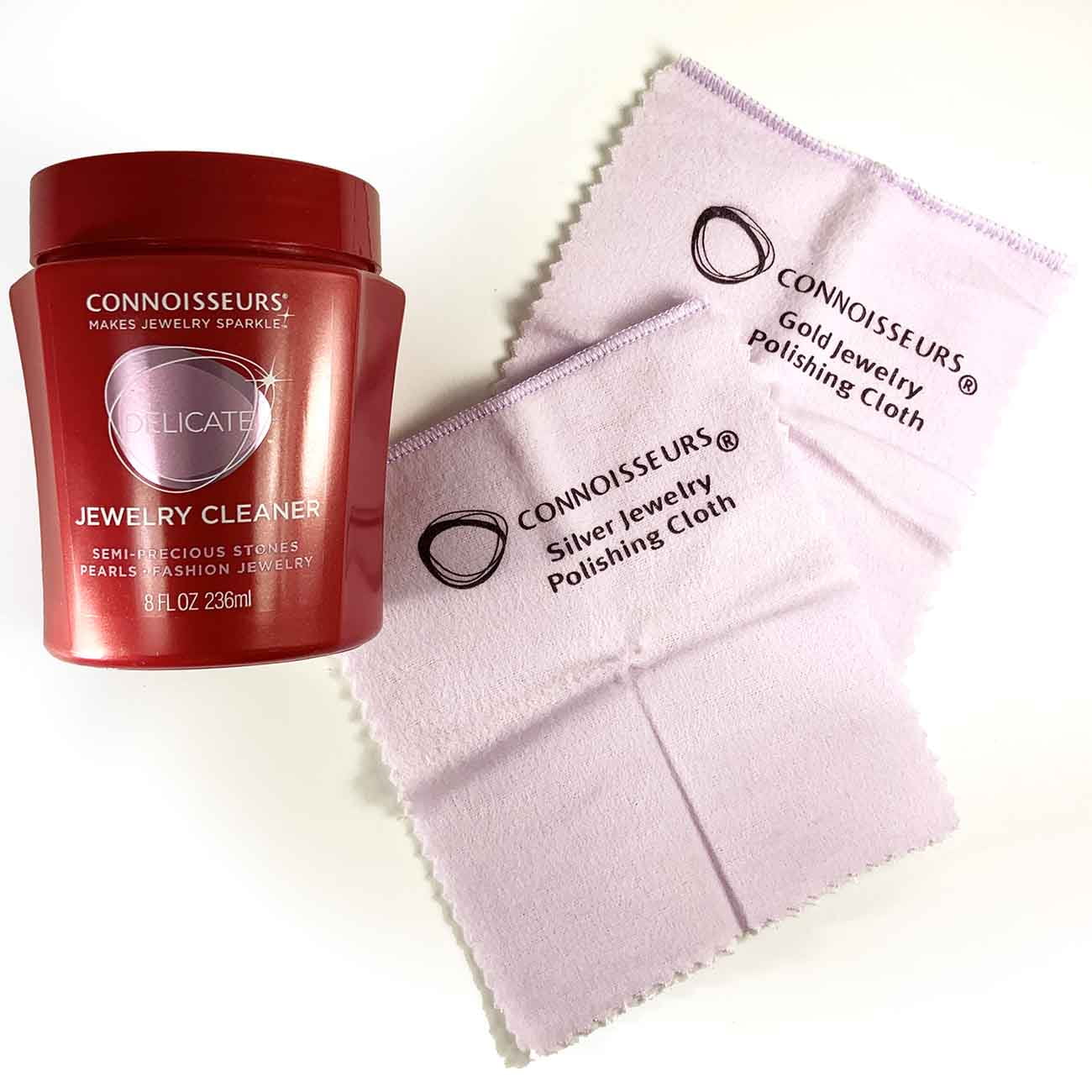 Connoisseurs All-Purpose Jewelry Cleaning Kit with Jewelry Cleaner Solution and Polishing Cloths