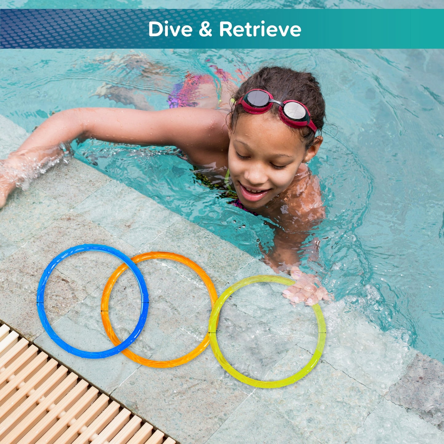 Play Day Sparkly Pool Ring Diving Set for Children, Multi-Color, Includes 6 Rings