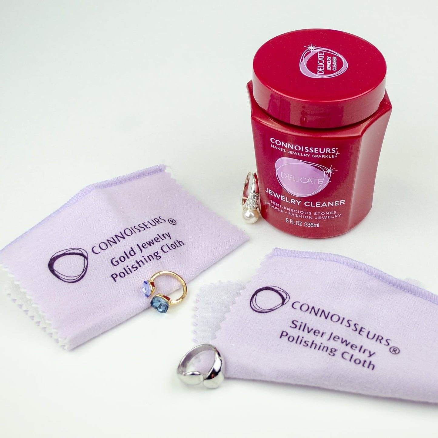 Connoisseurs All-Purpose Jewelry Cleaning Kit with Jewelry Cleaner Solution and Polishing Cloths