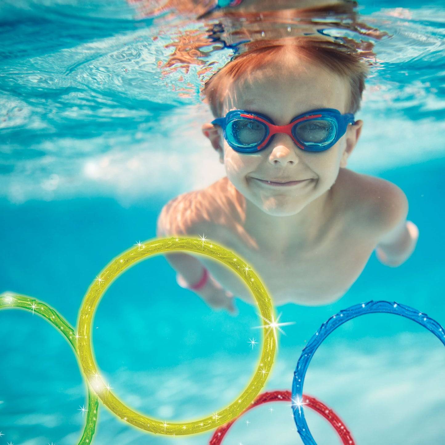 Play Day Sparkly Pool Ring Diving Set for Children, Multi-Color, Includes 6 Rings