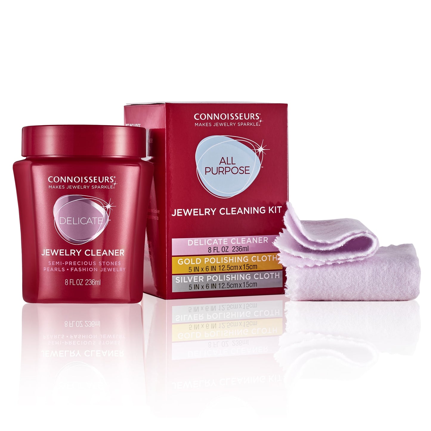 Connoisseurs All-Purpose Jewelry Cleaning Kit with Jewelry Cleaner Solution and Polishing Cloths
