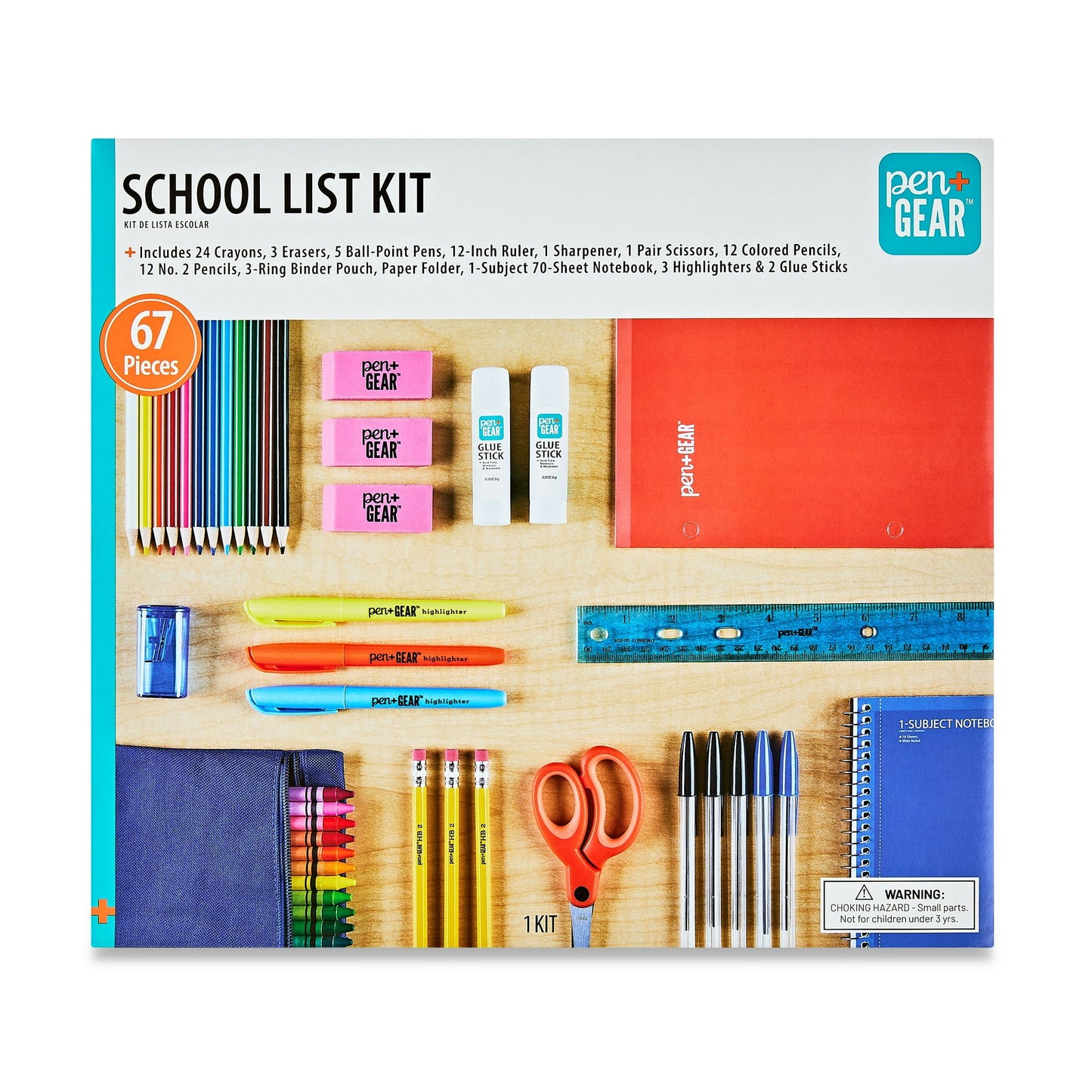 Pen+Gear Back to School List Kit, 67 Pieces, Notebook and Writing Kit, Multicolor