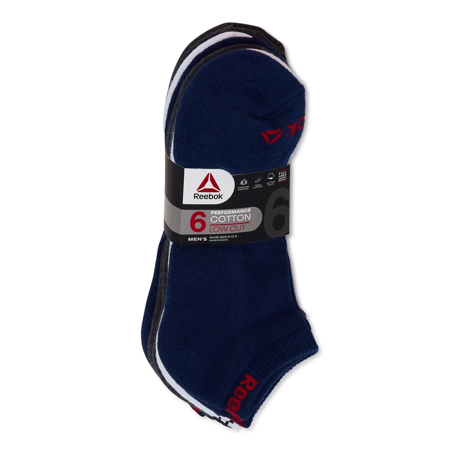 Reebok Men's Socks, Performance Cotton Blend Low Cut Socks, 6-Pack