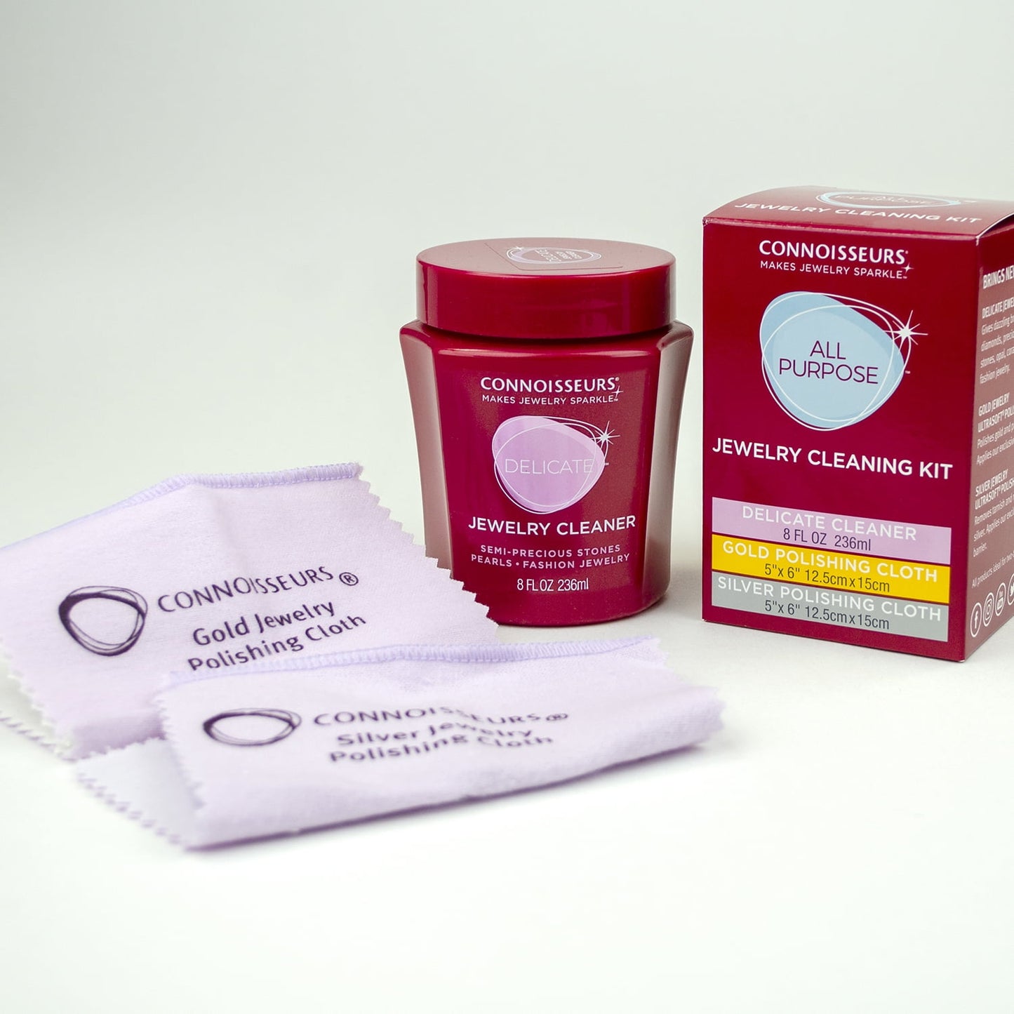 Connoisseurs All-Purpose Jewelry Cleaning Kit with Jewelry Cleaner Solution and Polishing Cloths