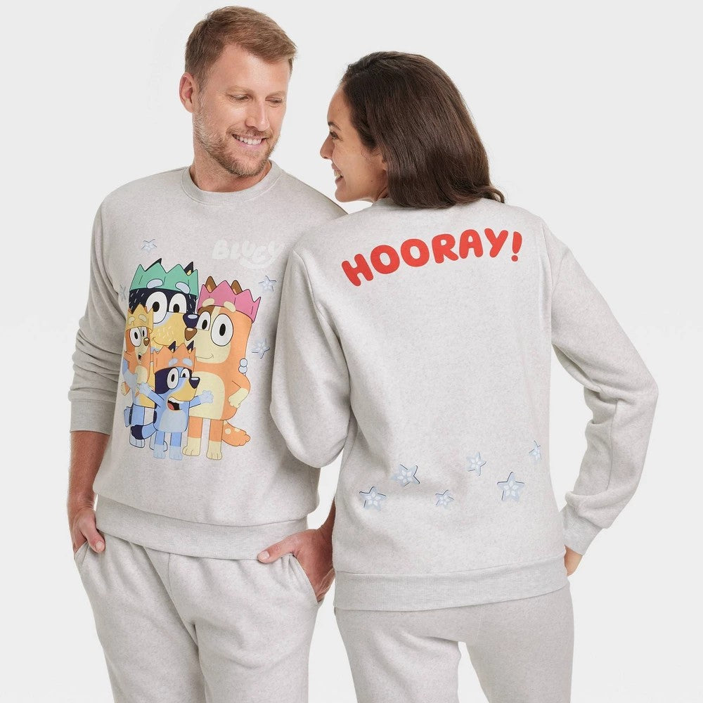 Bluey Adult Family Graphic Sweatshirt Heather Gray XXL
