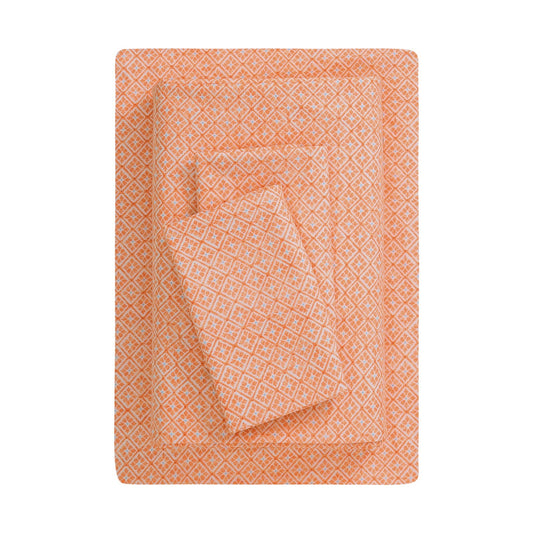 Queen 4-Piece Orange Geo Microfiber Bed Sheet Set 3.35x2.84x9in