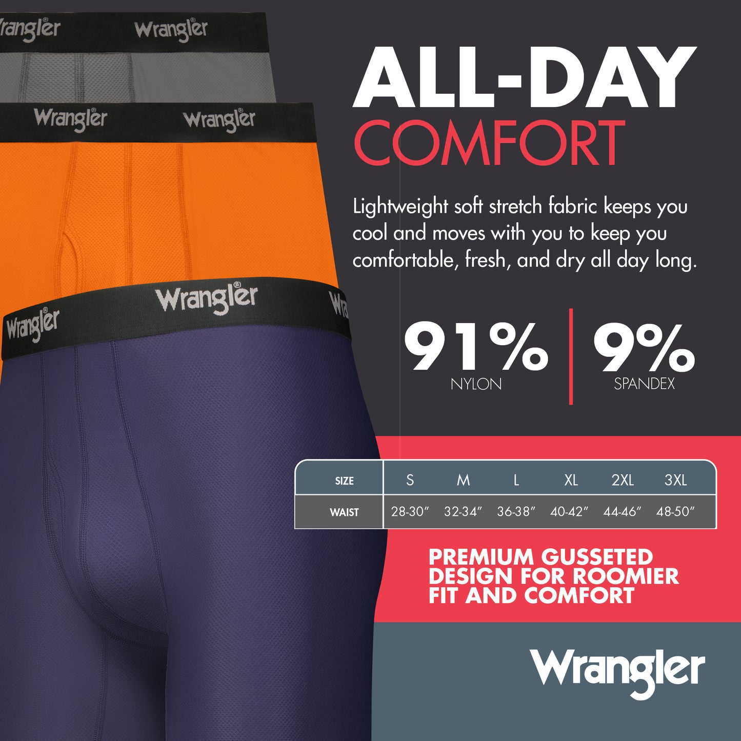 Wrangler Men's Breathable Mesh Boxer Briefs, 3 Pack