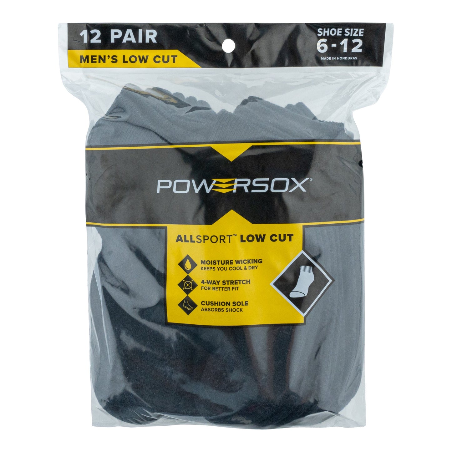 PowerSox Men's Cushion Low Cut Socks, 12-Pack
