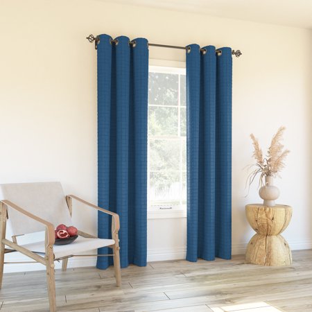 Mainstays Waffle Textured Grommet Curtain Panel Pair 38x84 Blue