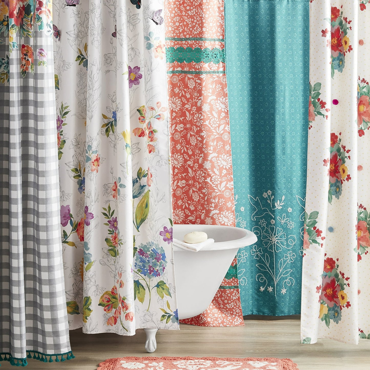 The Pioneer Woman Blooming Bouquet Floral Embroidered Cotton-Rich Shower Curtain, 72" x 72", Multi