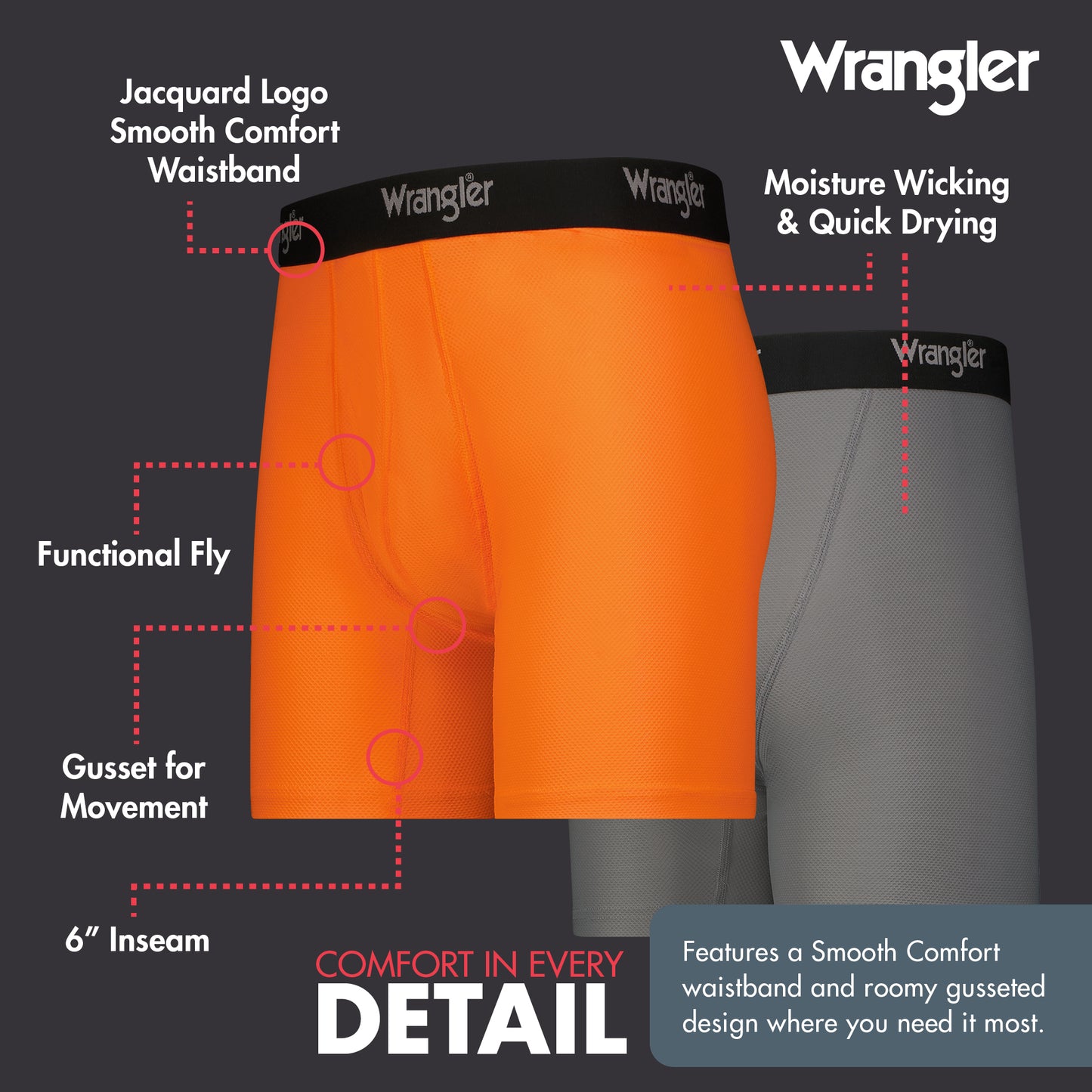 Wrangler Men's Breathable Mesh Boxer Briefs, 3 Pack