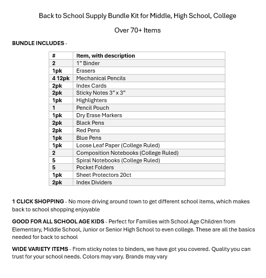 Back to School Supply Bundle Kit for Middle, High School, College Over 70+ Items