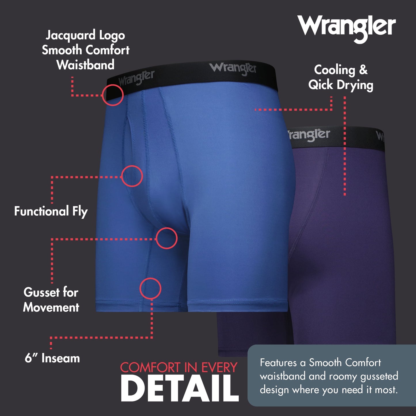 Wrangler Men's Boxer Briefs Cooling Stretch Nylon Underwear Boxers, Assorted Navy, 3 Pack