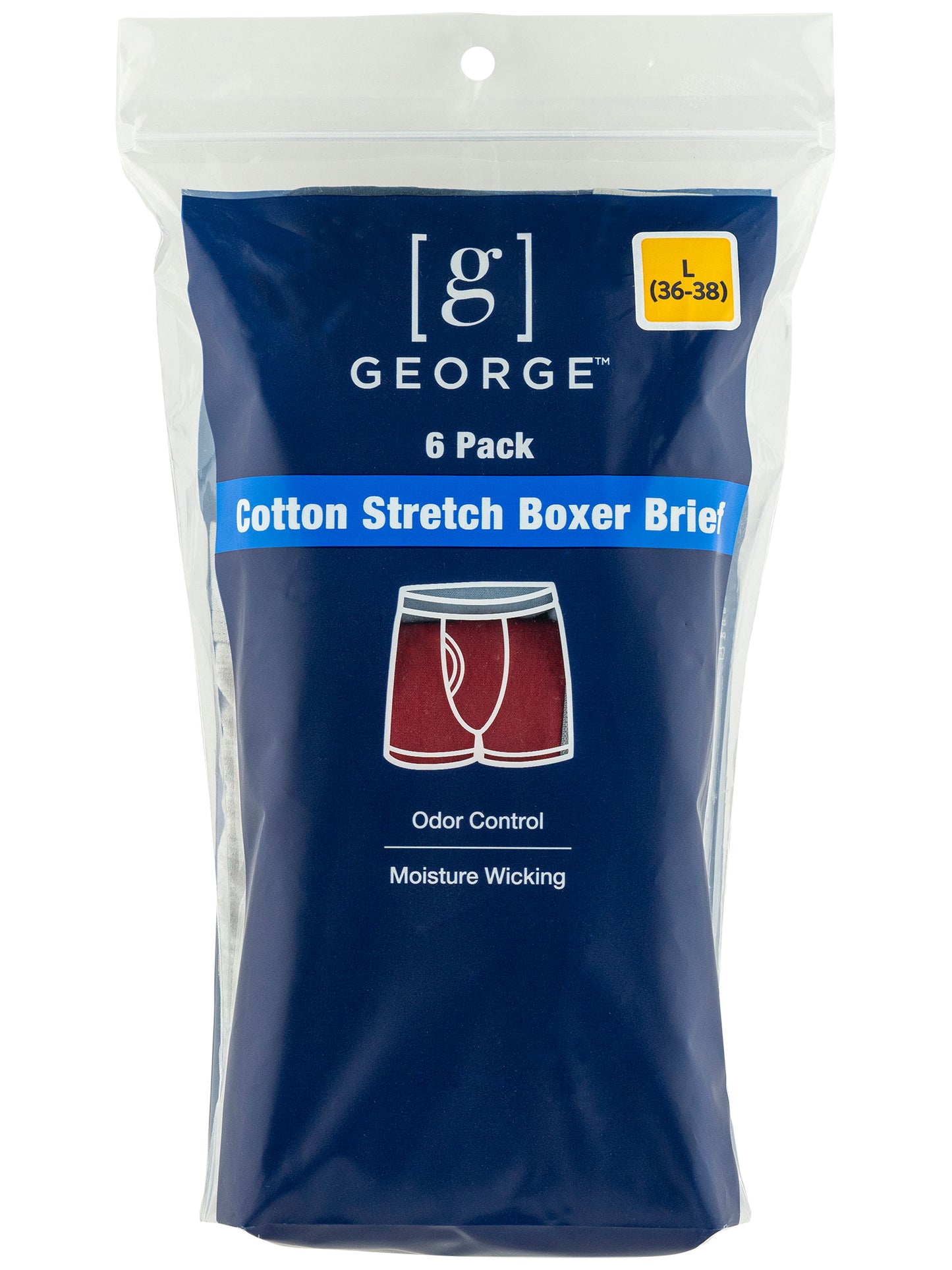 George Men's Cotton Stretch Regular Leg Boxer Briefs, 6-Pack