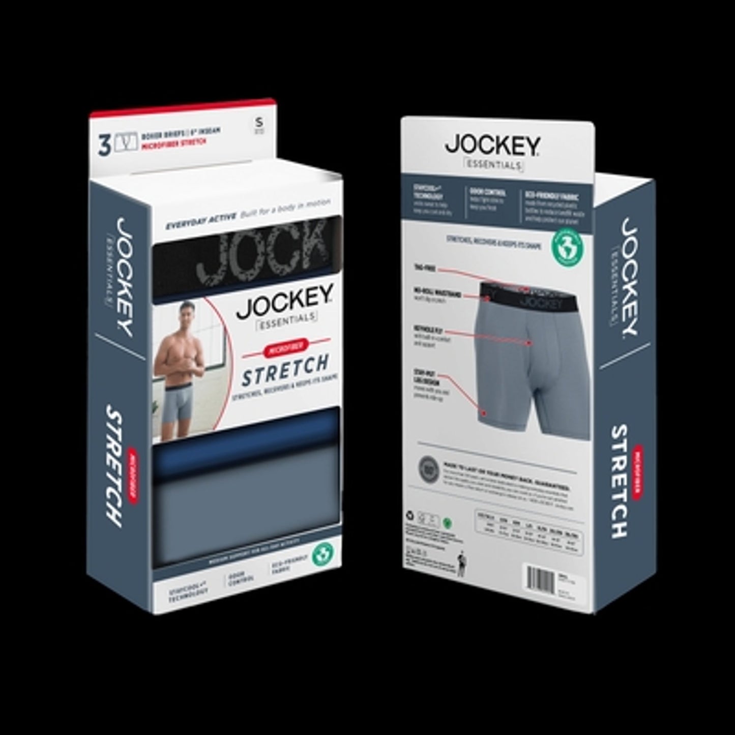 Jockey Essentials Microfiber Boxer Briefs, Large, Pack of 3