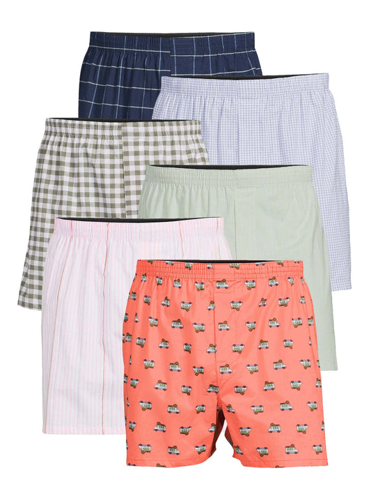George Men's Moisture-Wicking Stretch Woven Boxers, 6-Pack