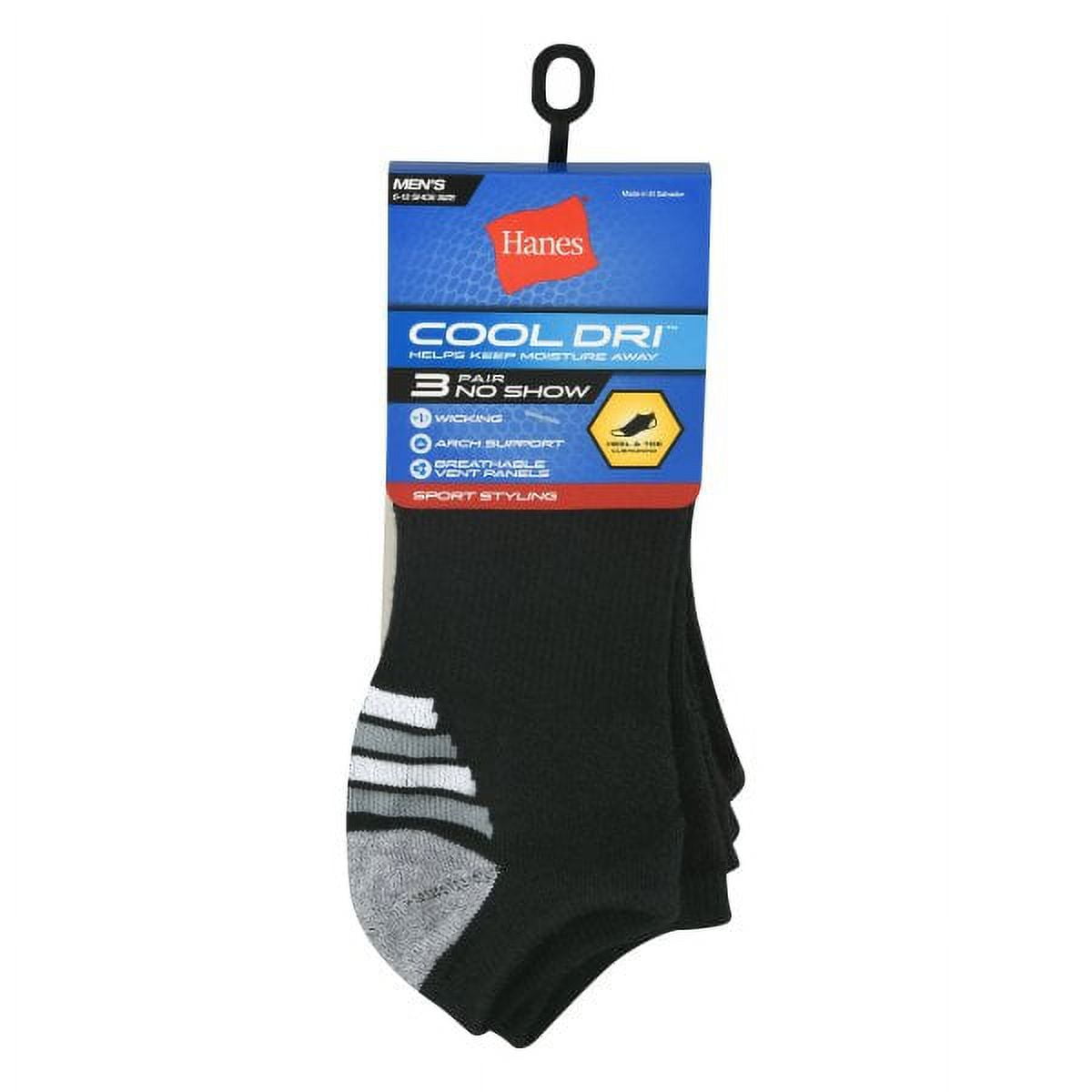 Hanes Cool DRI Men's No Show Socks with Ventilation, 3-Pairs