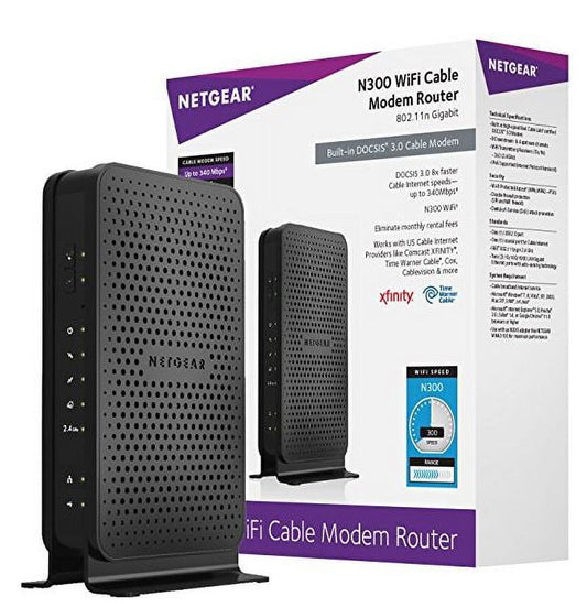 NETGEAR N300 (8x4) WiFi Cable Modem Router Combo C3000, DOCSIS 3.0 | Certified for Xfinity by Comcast, Spectrum, COX & more (C3000)