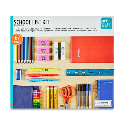 Pen+Gear Back to School List Kit, 67 Pieces, Notebook and Writing Kit, Multicolor