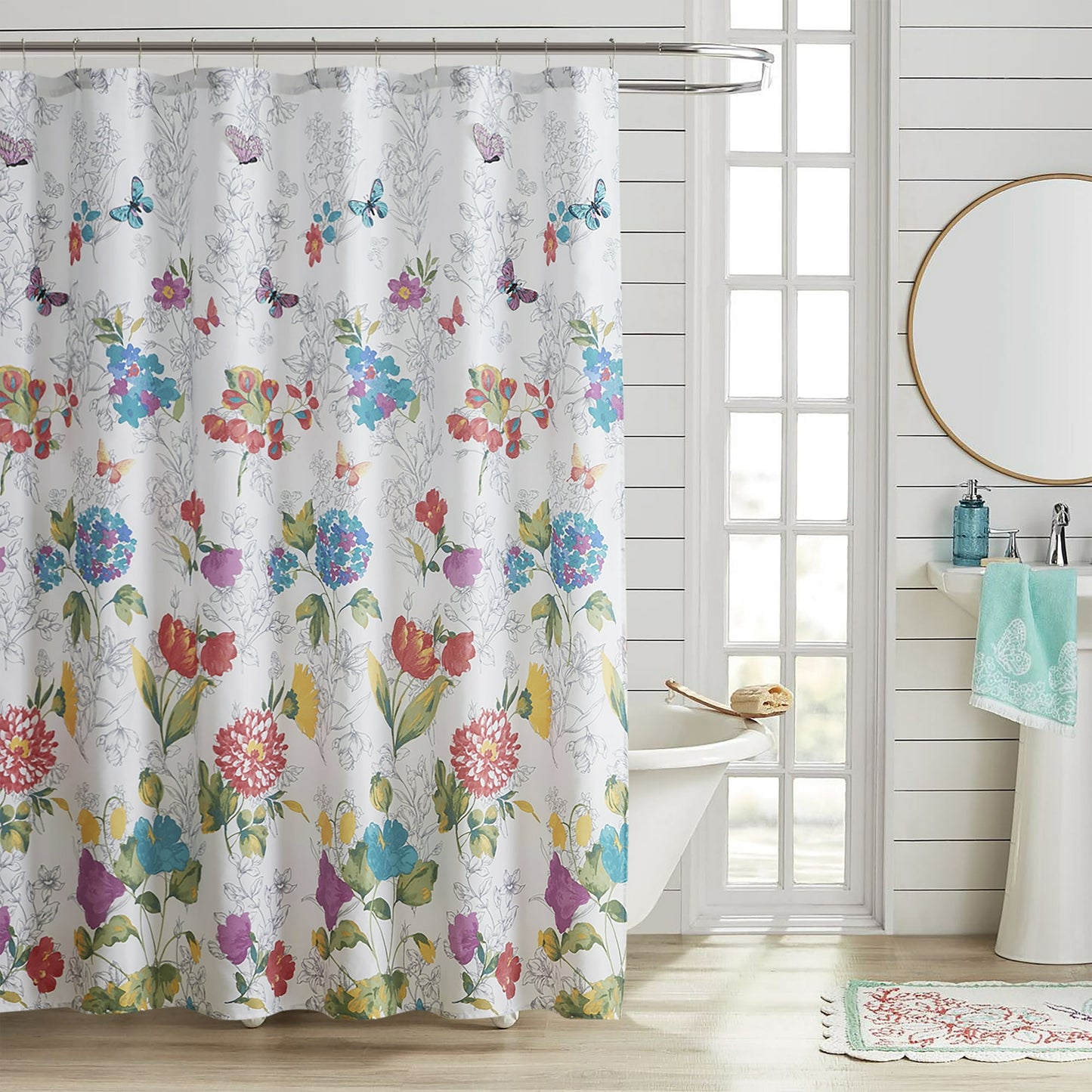 The Pioneer Woman Blooming Bouquet Floral Embroidered Cotton-Rich Shower Curtain, 72" x 72", Multi