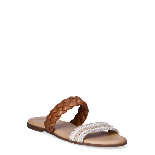 Time and Tru Women's Double Band Slide Flat Sandals