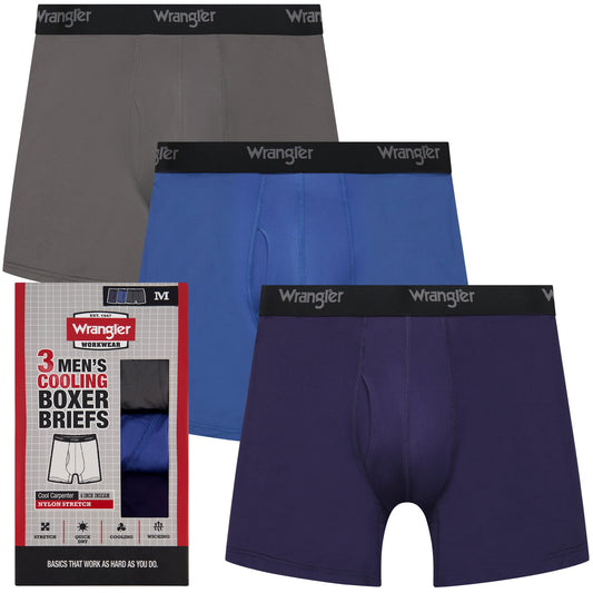 Wrangler Men's Boxer Briefs Cooling Stretch Nylon Underwear Boxers, Assorted Navy, 3 Pack