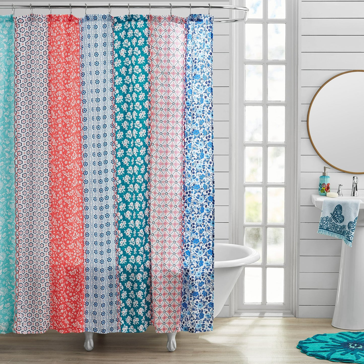 The Pioneer Woman Ditsy Patchwork Cotton-Rich Shower Curtain, 72"x72"