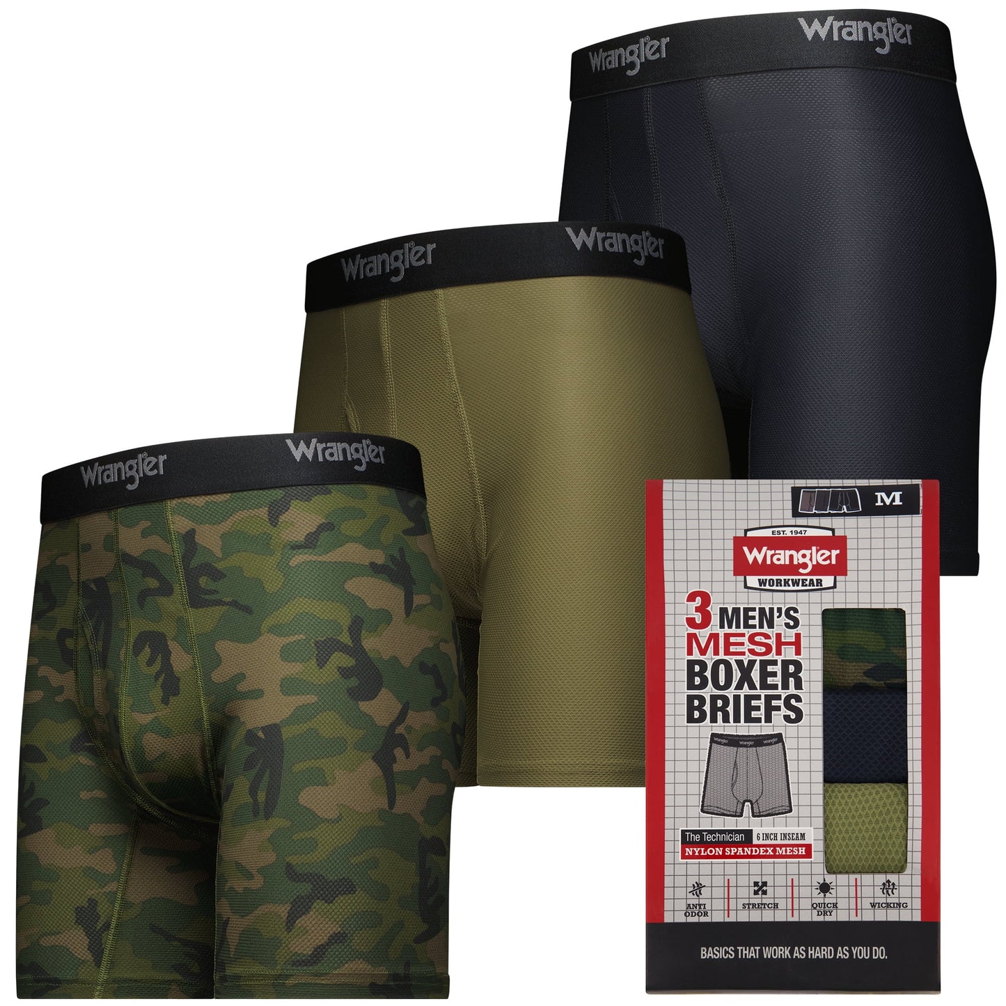 Wrangler Men's Breathable Mesh Boxer Briefs, 3 Pack