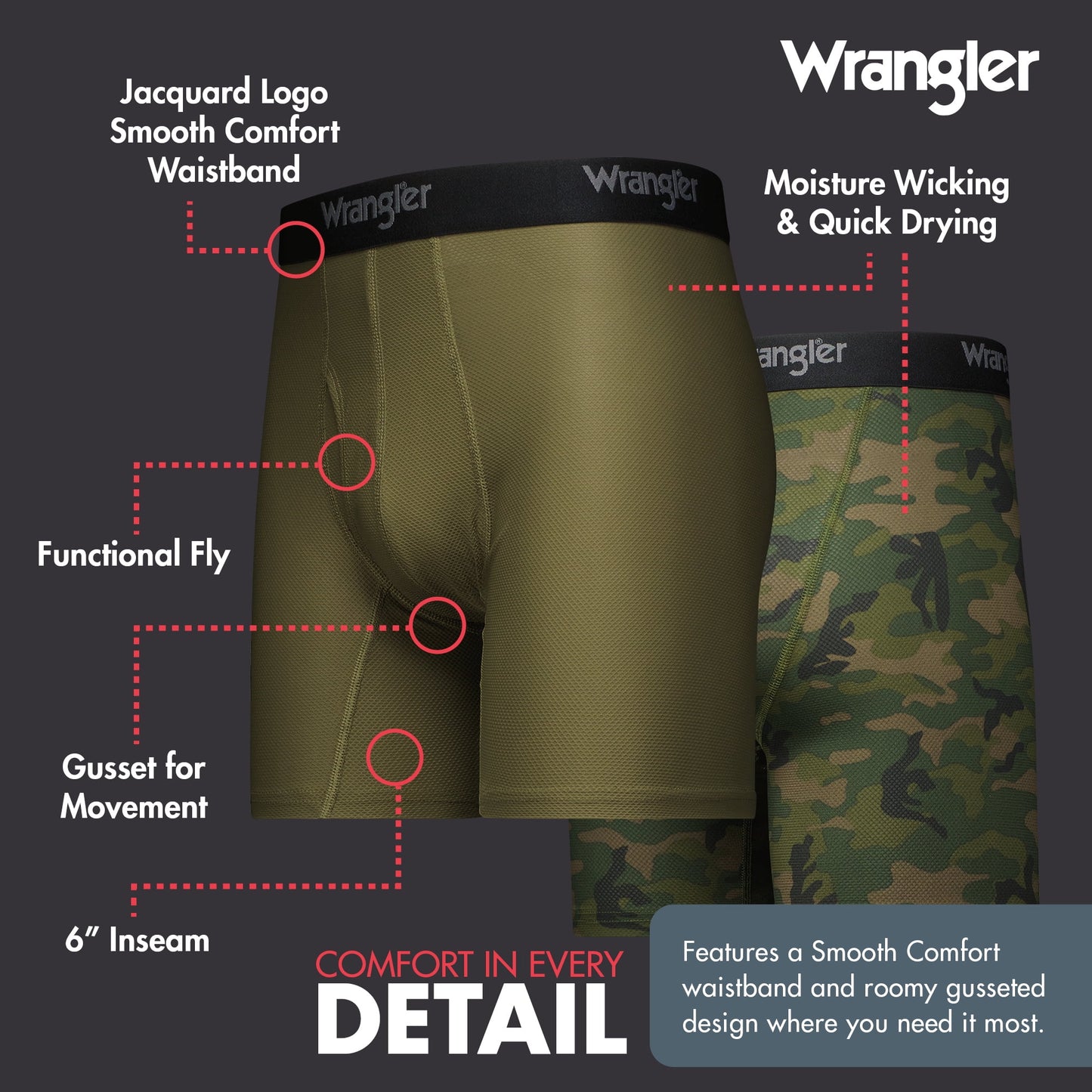 Wrangler Men's Breathable Mesh Boxer Briefs, 3 Pack