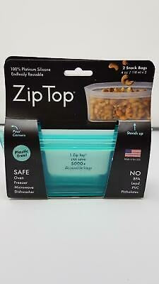 Zip Top Reusable 100% Platinum Silicone Container - Snack Bag Set of 2 - Teal